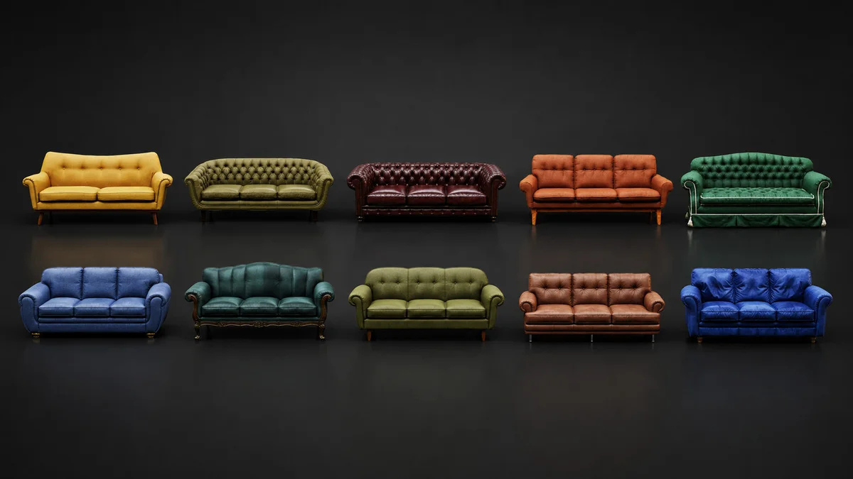 Vintage sofa models in the 3DSkillUp bundle collection